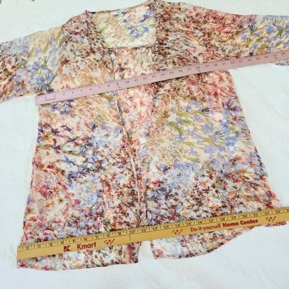 Boho Floral Sheer Kimono Cardigan Open Front Lightweight Layering Top Size 14 - Picture 10 of 13